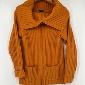 GANT Ribbed Knit Full-Zip Cardigan Shawl Collar  Y2K Lambswool XL Orange Pockets